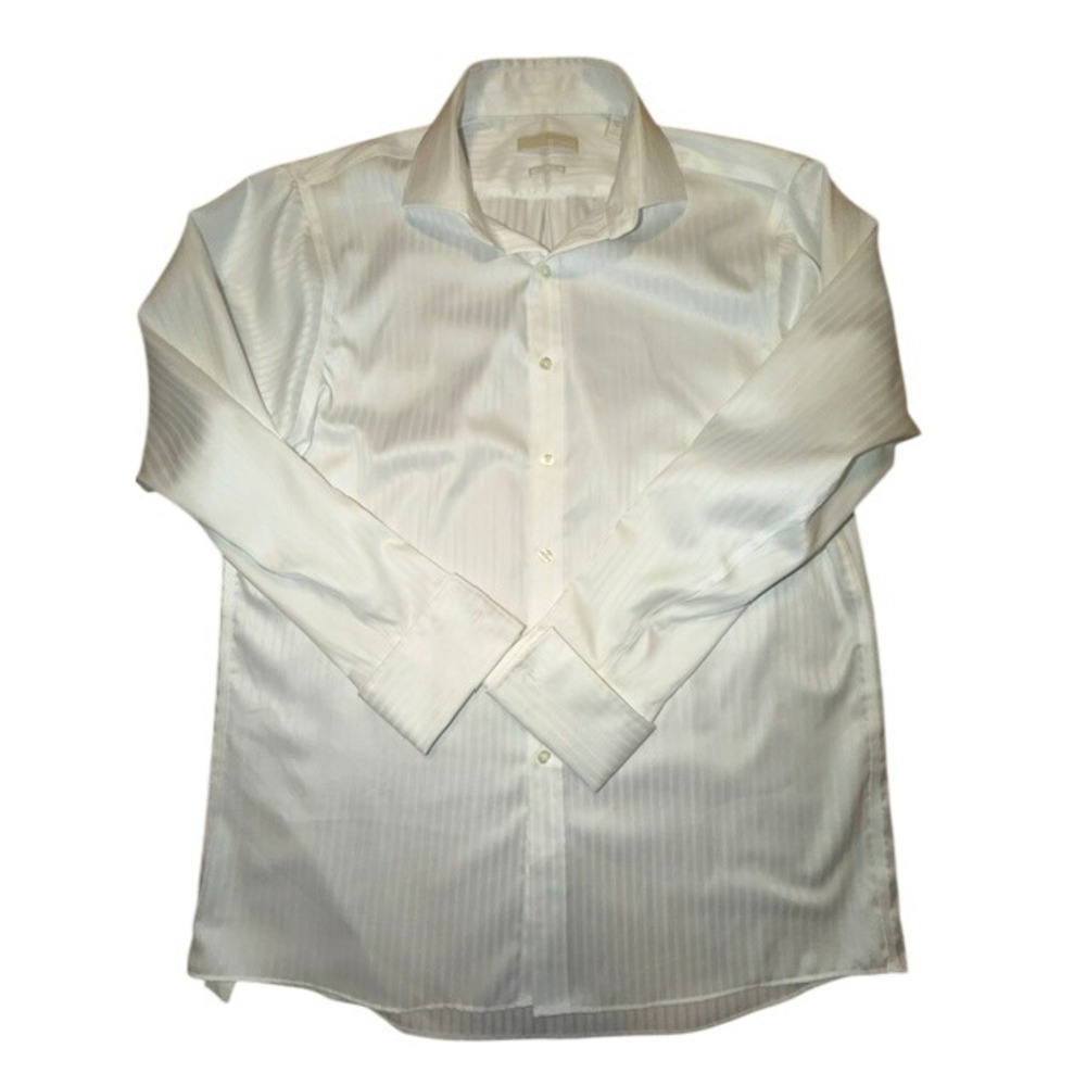 Michael Kors Mens White Striped Non Iron Dress Shirt 16 32/33 French Cuff